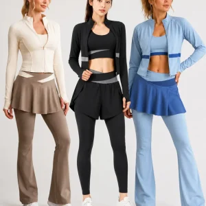Women’s 3 Piece Activewear Set | Zip Jacket, Sports Bra & Skirt Leggings