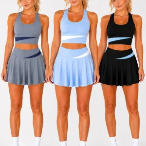 Women’s Pleated Tennis Skirt Set & Crop Top