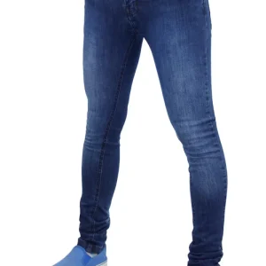Mens Dark Mid Wash Super Skinny Jeans - TF021