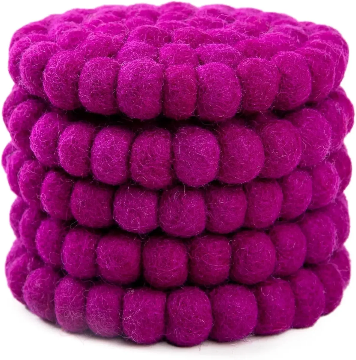 Round Felt Ball Coasters - 100% Merino Wool Table Coasters - Felt Coaster Pads, Absorbent Trivet for Drinks - Heat Resistant, Thick & Durable Hand Felted in Nepal by Woolygon- Multicolor - Set of 5 - Image 6